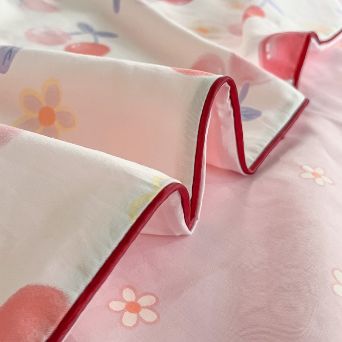 91家纺网 家纺一手货源 找家纺 金丝鸟 2022新款全棉麻绳款四件套 花朵樱桃