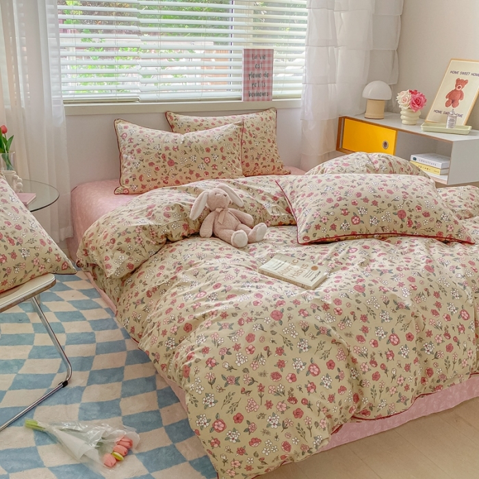 91家纺网 家纺一手货源 找家纺 金丝鸟 2022新款全棉麻绳款四件套 颜如玉