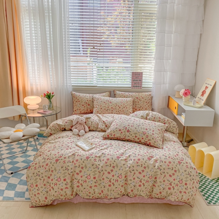 91家纺网 家纺一手货源 找家纺 金丝鸟 2022新款全棉麻绳款四件套 颜如玉