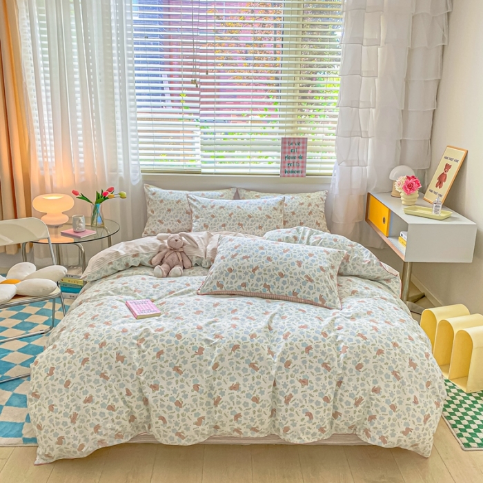 91家纺网 家纺一手货源 找家纺 金丝鸟 2022新款全棉麻绳款四件套 玉兔