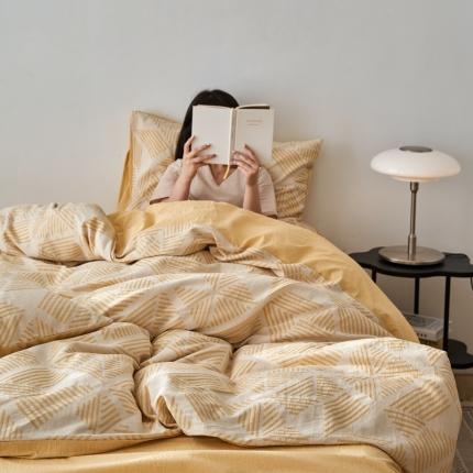 91家纺网 家纺一手货源 找家纺 简家居 2022新款全棉色织大提花格森系列四件套 格森-黄