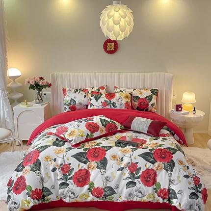 91家纺网 家纺一手货源 找家纺 （总）用心 2022新款数码印花婚庆四件套-浪漫满屋