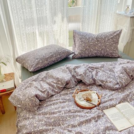 91家纺网 家纺一手货源 找家纺 田野 2022新款水洗棉小清新小碎花全棉四件套 兔兔