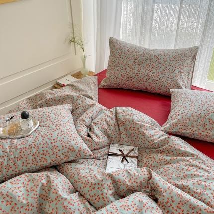 91家纺网 家纺一手货源 找家纺 田野 2022新款水洗棉小清新小碎花全棉四件套 银杏