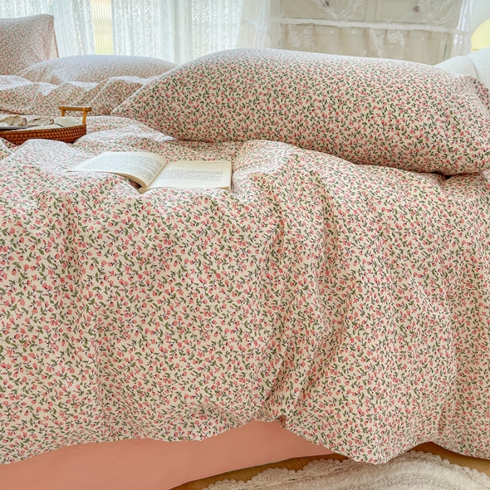 91家纺网 家纺一手货源 找家纺 （总）田野 2022新款水洗棉小清新小碎花全棉四件套