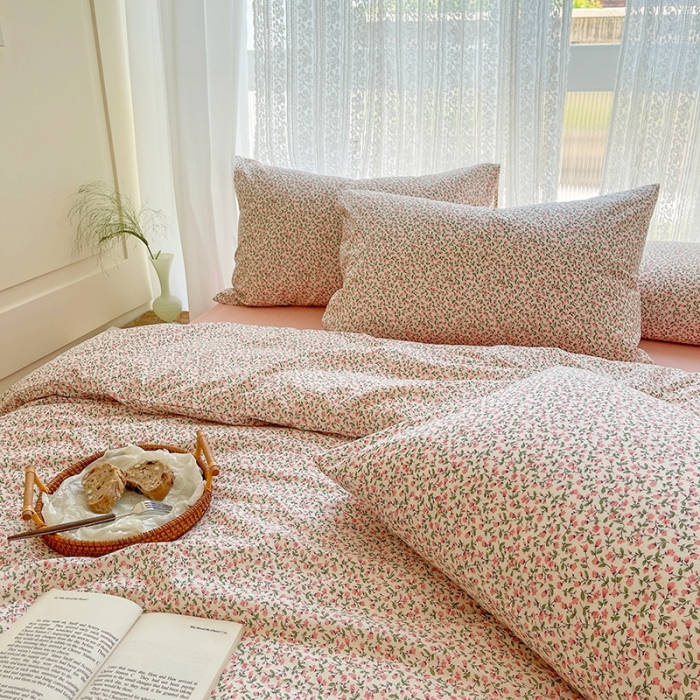 91家纺网 家纺一手货源 找家纺 （总）田野 2022新款水洗棉小清新小碎花全棉四件套