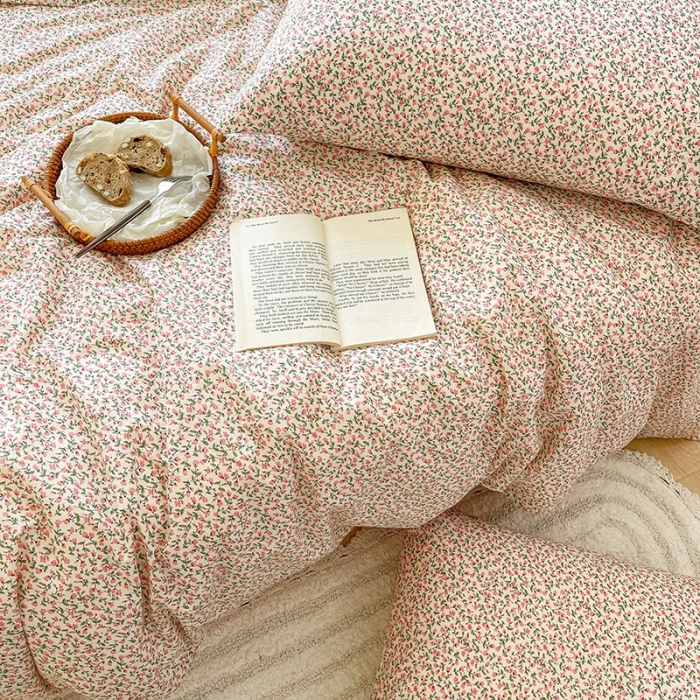 91家纺网 家纺一手货源 找家纺 （总）田野 2022新款水洗棉小清新小碎花全棉四件套