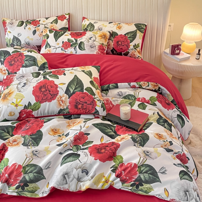 91家纺网 家纺一手货源 找家纺 用心 2022新款数码印花婚庆四件套 浪漫满屋