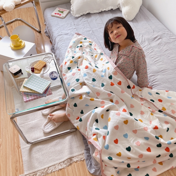 91家纺网 家纺一手货源 找家纺 汇庭 2021新款长绒棉儿童夏被 比心