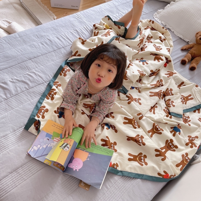 91家纺网 家纺一手货源 找家纺 汇庭 2021新款长绒棉儿童夏被 姜饼人白