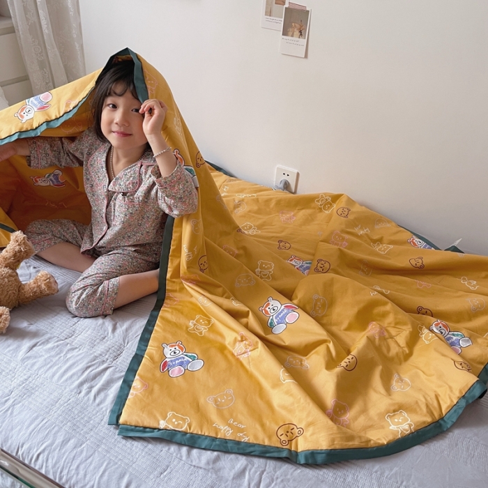 91家纺网 家纺一手货源 找家纺 汇庭 2021新款长绒棉儿童夏被 卡士熊黄色