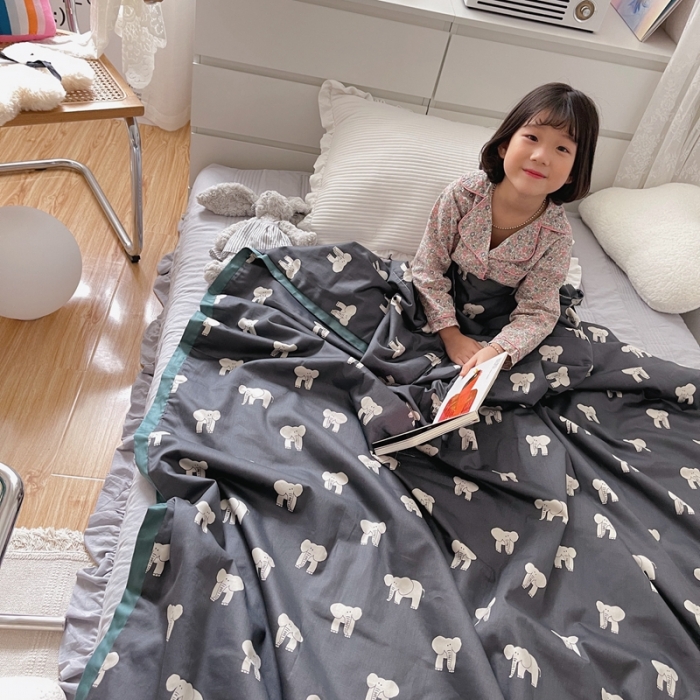 91家纺网 家纺一手货源 找家纺 汇庭 2021新款长绒棉儿童夏被 象多多