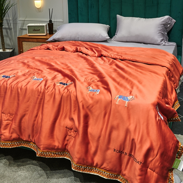 91家纺网 家纺一手货源 找家纺 汇庭 2021新款马德里系列纯色夏被 爱马仕橙
