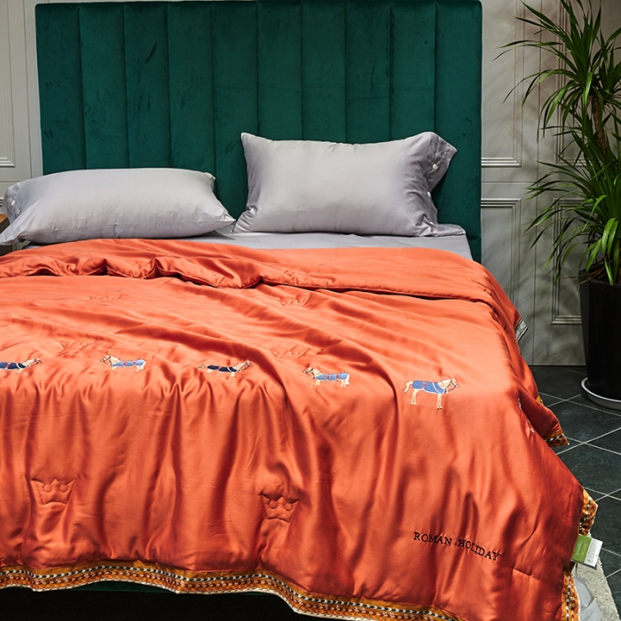 91家纺网 家纺一手货源 找家纺 汇庭 2021新款马德里系列纯色夏被 爱马仕橙