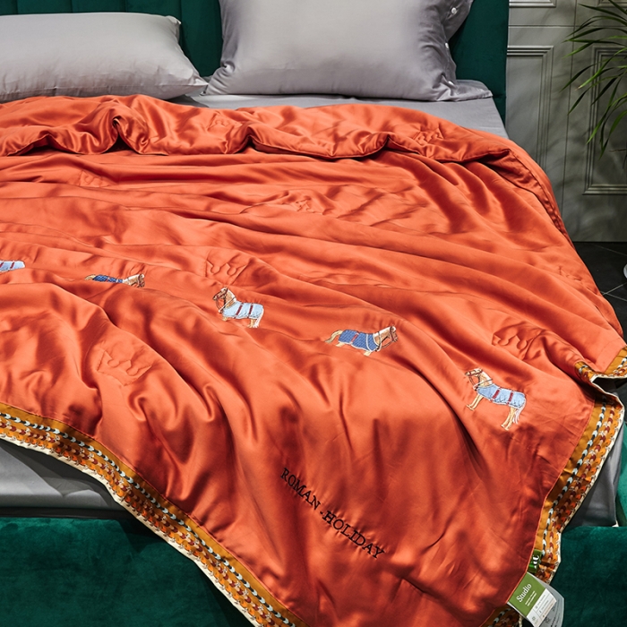 91家纺网 家纺一手货源 找家纺 汇庭 2021新款马德里系列纯色夏被 爱马仕橙