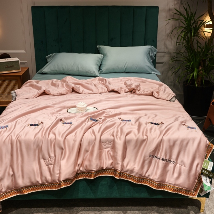 91家纺网 家纺一手货源 找家纺 汇庭 2021新款马德里系列纯色夏被 裸粉