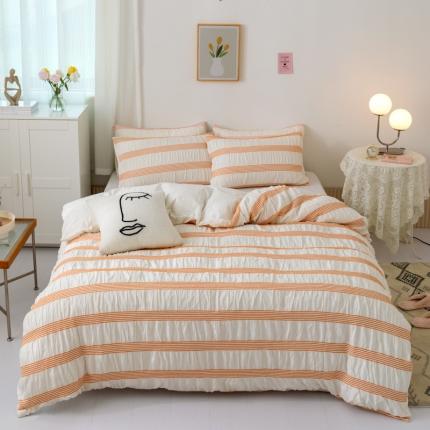 91家纺网 家纺一手货源 找家纺 简家居 2022新款泡泡纱四件套 泡芙-橙
