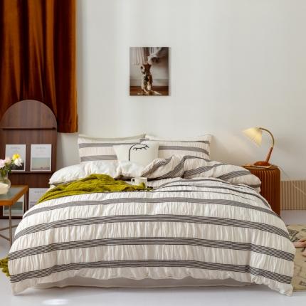 91家纺网 家纺一手货源 找家纺 简家居 2022新款泡泡纱四件套 泡芙-黑