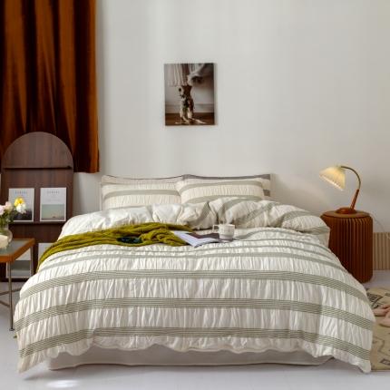 91家纺网 家纺一手货源 找家纺 简家居 2022新款泡泡纱四件套 泡芙-绿