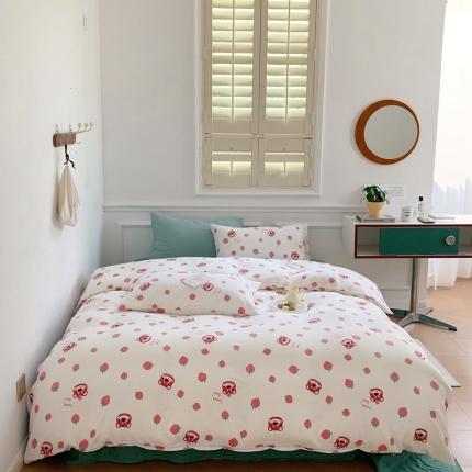 91家纺网 家纺一手货源 找家纺 黛馨 2025新款A类小清新双层纱四件套（实拍） 草莓熊