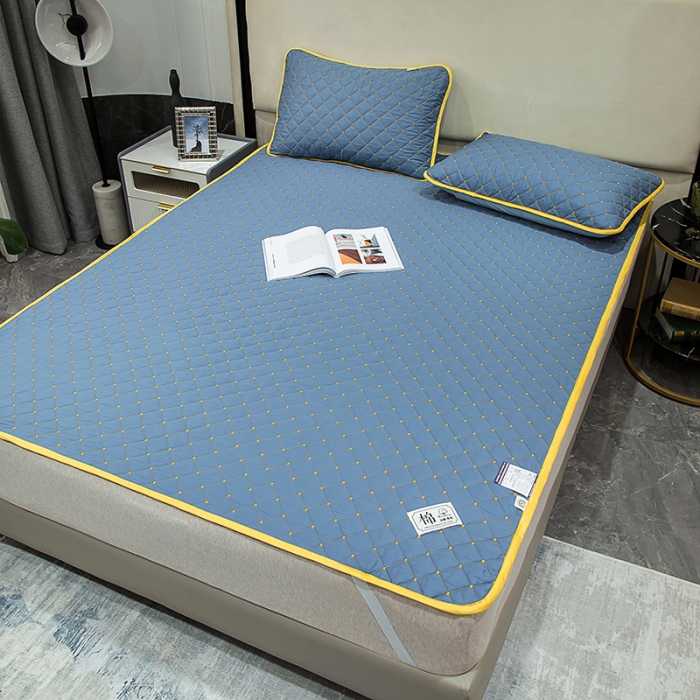 91家纺网 家纺一手货源 找家纺 冬然家纺 2022新款软床垫全棉床护垫保护垫床单 满天星宾利蓝