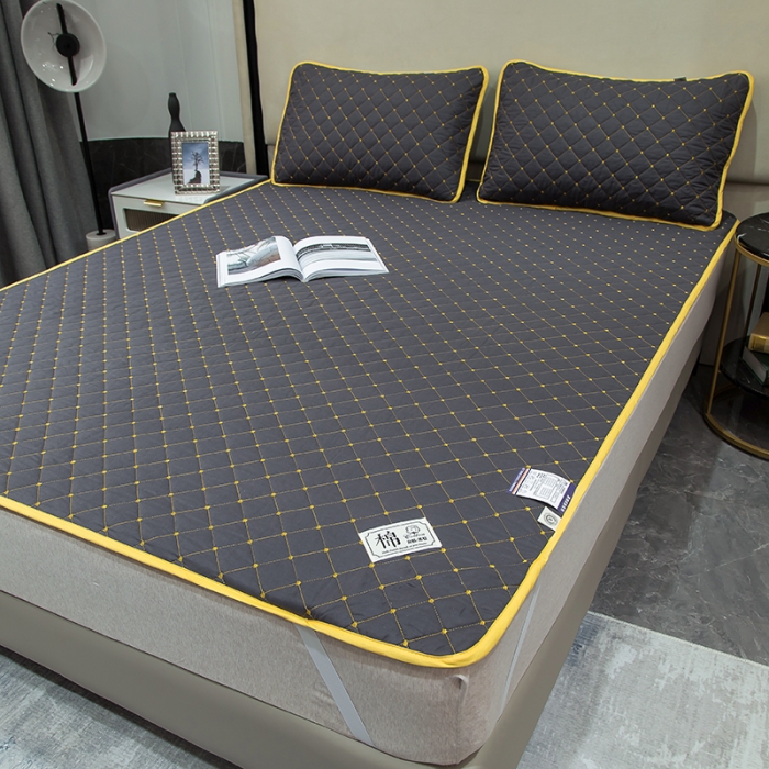 91家纺网 家纺一手货源 找家纺 冬然家纺 2022新款软床垫全棉床护垫保护垫床单 满天星石墨灰