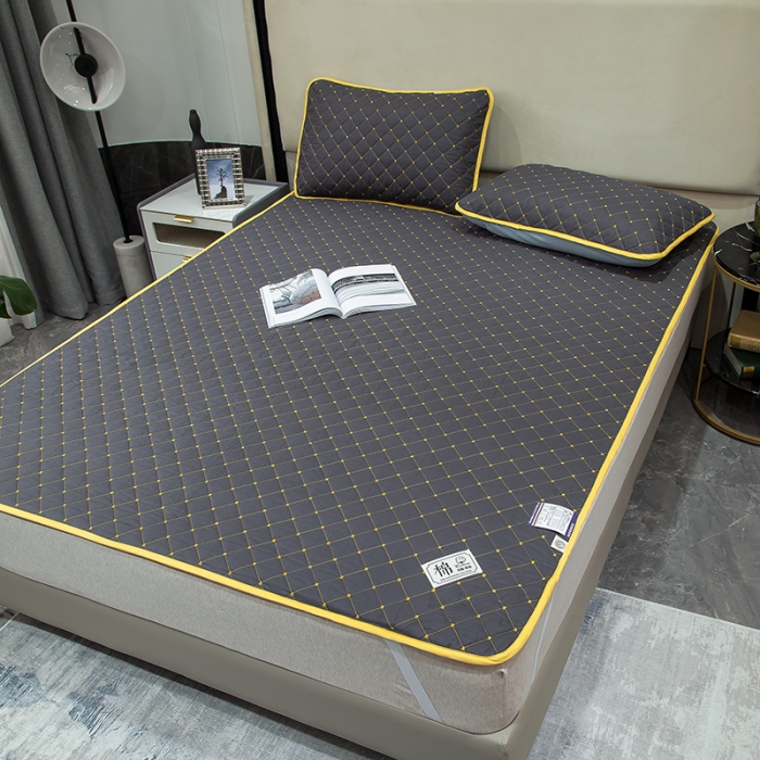 91家纺网 家纺一手货源 找家纺 冬然家纺 2022新款软床垫全棉床护垫保护垫床单 满天星石墨灰