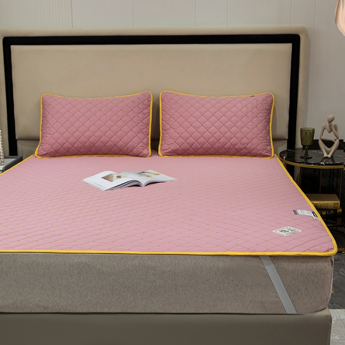 91家纺网 家纺一手货源 找家纺 冬然家纺 2022新款软床垫全棉床护垫保护垫床单 满天星豆沙粉