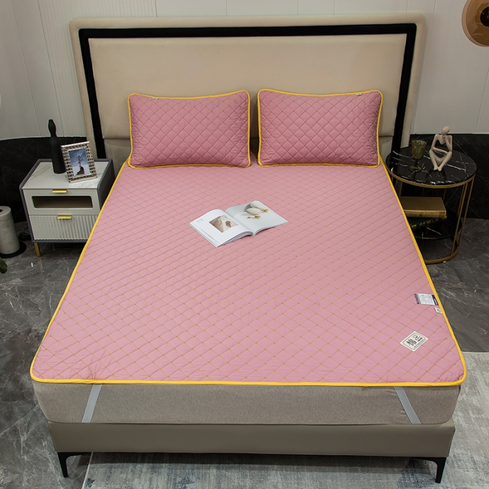 91家纺网 家纺一手货源 找家纺 冬然家纺 2022新款软床垫全棉床护垫保护垫床单 满天星豆沙粉