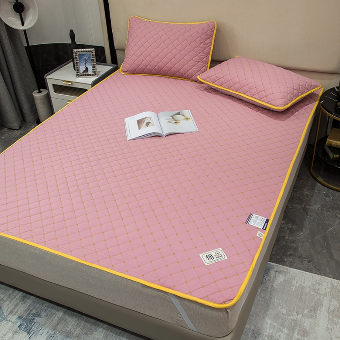 91家纺网 家纺一手货源 找家纺 冬然家纺 2022新款软床垫全棉床护垫保护垫床单 满天星豆沙粉