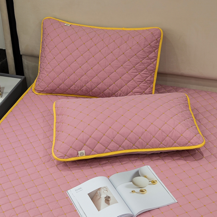 91家纺网 家纺一手货源 找家纺 冬然家纺 2022新款软床垫全棉床护垫保护垫床单 满天星豆沙粉