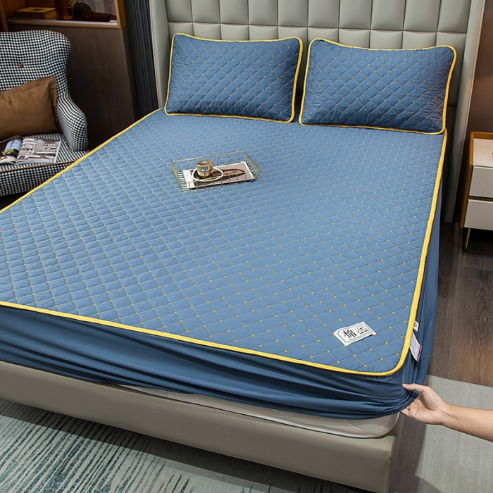 91家纺网 家纺一手货源 找家纺 冬然家纺2022新款纯棉床笠夹棉防滑床垫保护垫 满天星宾利蓝
