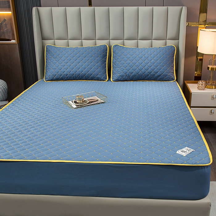 91家纺网 家纺一手货源 找家纺 冬然家纺2022新款纯棉床笠夹棉防滑床垫保护垫 满天星宾利蓝