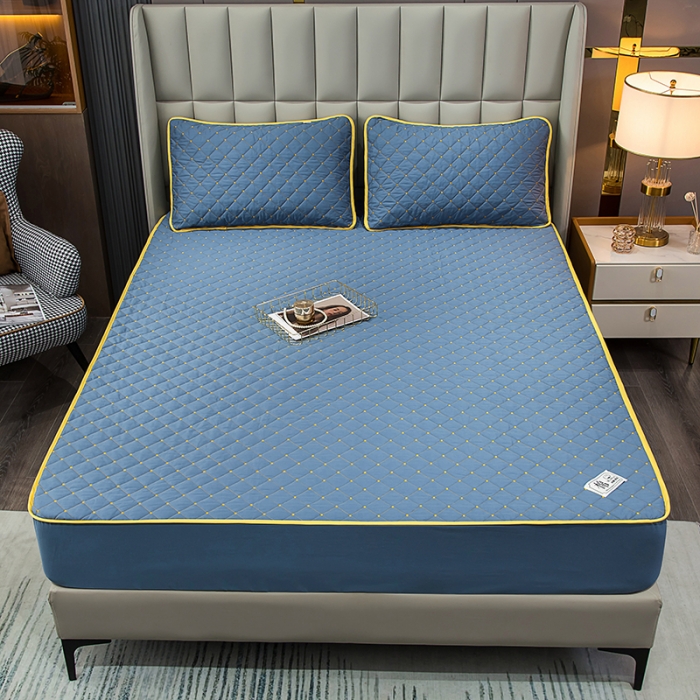 91家纺网 家纺一手货源 找家纺 冬然家纺2022新款纯棉床笠夹棉防滑床垫保护垫 满天星宾利蓝