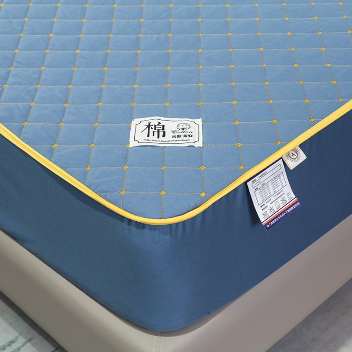 91家纺网 家纺一手货源 找家纺 冬然家纺2022新款纯棉床笠夹棉防滑床垫保护垫 满天星宾利蓝