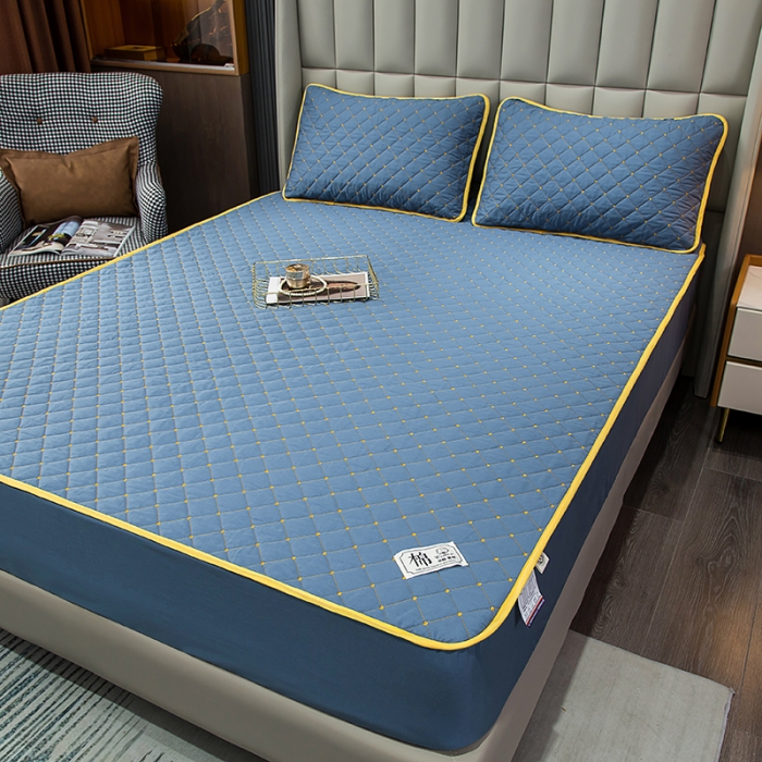 91家纺网 家纺一手货源 找家纺 冬然家纺2022新款纯棉床笠夹棉防滑床垫保护垫 满天星宾利蓝