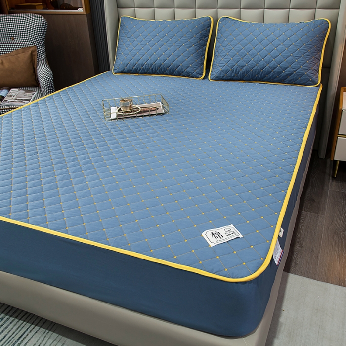 91家纺网 家纺一手货源 找家纺 冬然家纺2022新款纯棉床笠夹棉防滑床垫保护垫 满天星宾利蓝