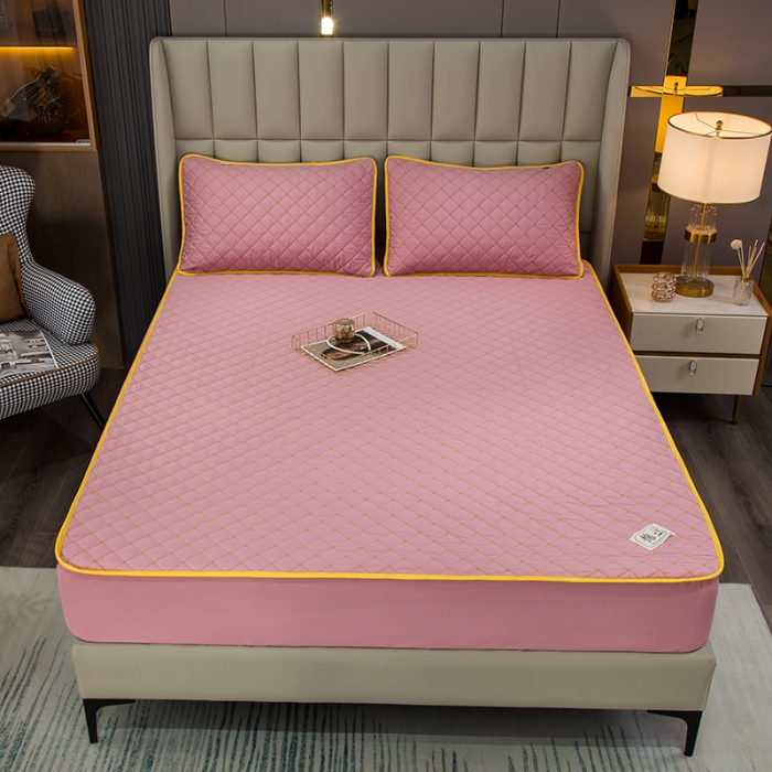 91家纺网 家纺一手货源 找家纺 冬然家纺2022新款纯棉床笠夹棉防滑床垫保护垫 满天星豆沙粉