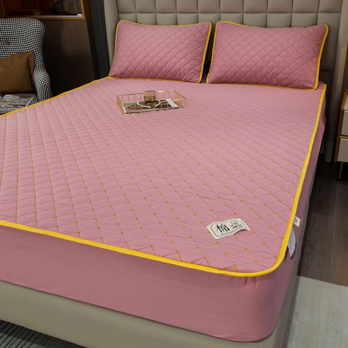 91家纺网 家纺一手货源 找家纺 冬然家纺2022新款纯棉床笠夹棉防滑床垫保护垫 满天星豆沙粉