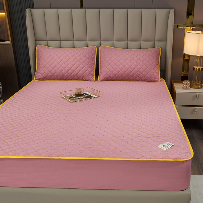 91家纺网 家纺一手货源 找家纺 冬然家纺2022新款纯棉床笠夹棉防滑床垫保护垫 满天星豆沙粉