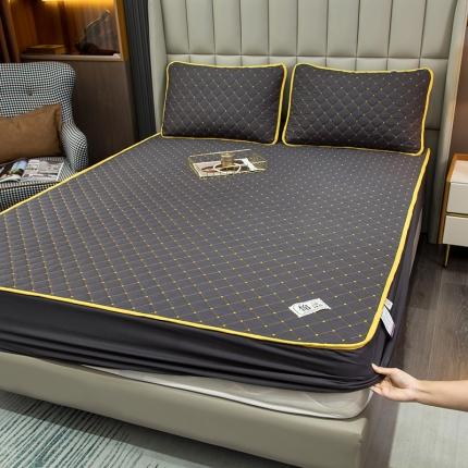 冬然家纺2022新款纯棉床笠夹棉防滑床垫保护垫 满天星石墨灰