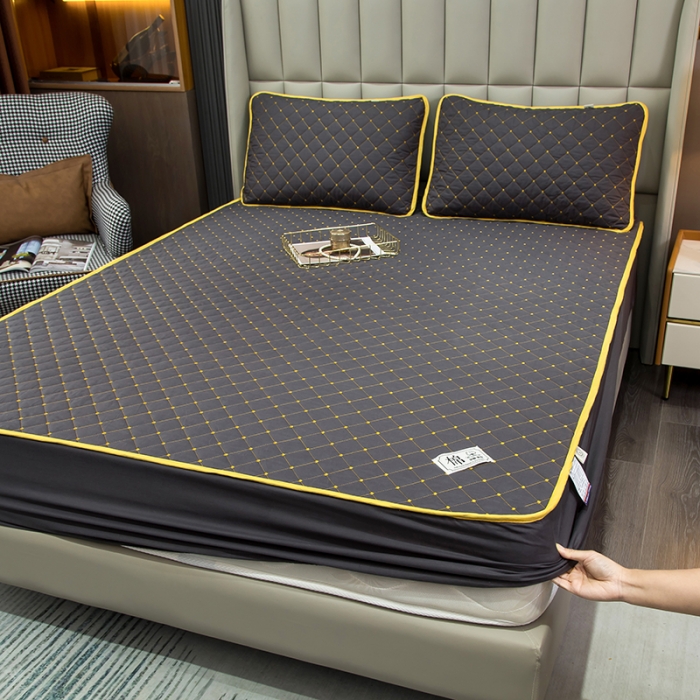 91家纺网 家纺一手货源 找家纺 冬然家纺2022新款纯棉床笠夹棉防滑床垫保护垫 满天星石墨灰