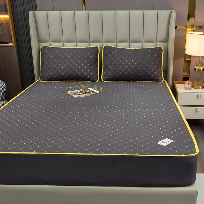 91家纺网 家纺一手货源 找家纺 冬然家纺2022新款纯棉床笠夹棉防滑床垫保护垫 满天星石墨灰