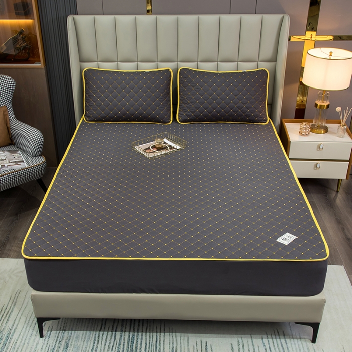 91家纺网 家纺一手货源 找家纺 冬然家纺2022新款纯棉床笠夹棉防滑床垫保护垫 满天星石墨灰