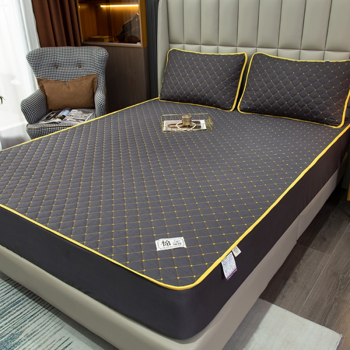 91家纺网 家纺一手货源 找家纺 冬然家纺2022新款纯棉床笠夹棉防滑床垫保护垫 满天星石墨灰