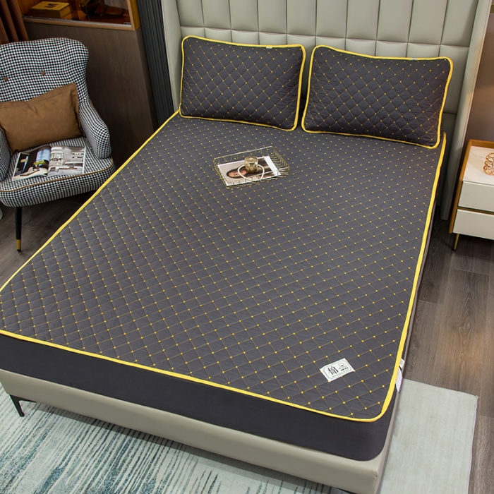 91家纺网 家纺一手货源 找家纺 冬然家纺2022新款纯棉床笠夹棉防滑床垫保护垫 满天星石墨灰