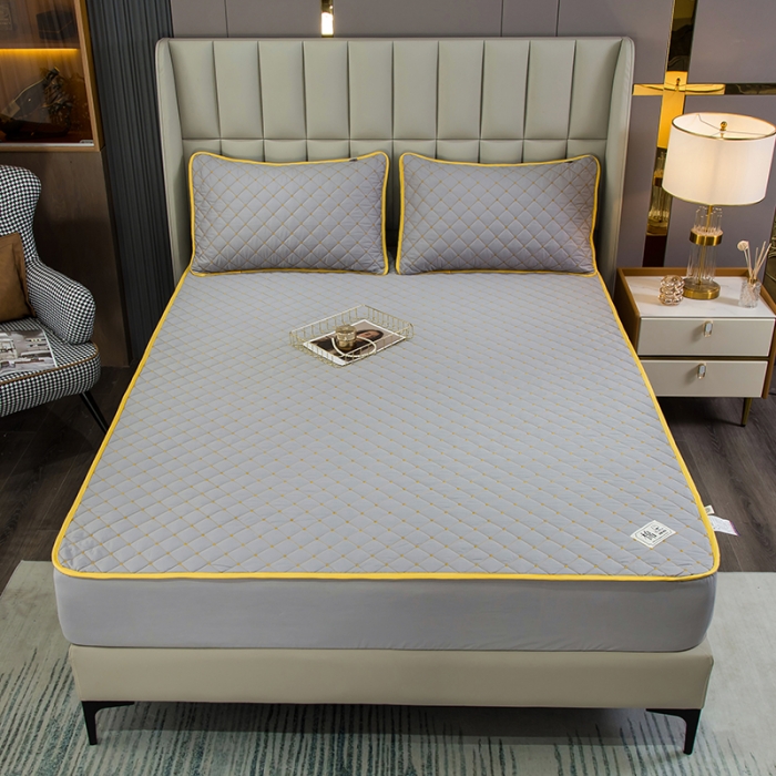 91家纺网 家纺一手货源 找家纺 冬然家纺2022新款纯棉床笠夹棉防滑床垫保护垫 满天星银灰