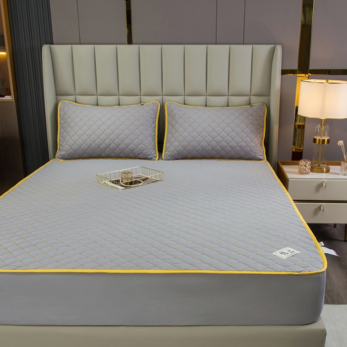 91家纺网 家纺一手货源 找家纺 冬然家纺2022新款纯棉床笠夹棉防滑床垫保护垫 满天星银灰