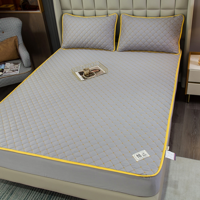 91家纺网 家纺一手货源 找家纺 冬然家纺2022新款纯棉床笠夹棉防滑床垫保护垫 满天星银灰