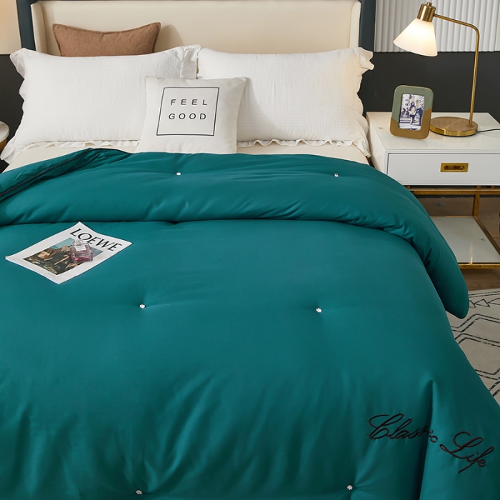 91家纺网 家纺一手货源 找家纺 洛卡棉蚕丝夏被纯手工被子被芯冬被春秋被夏被 温馨绿